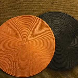 Vibrant Orange and Black Round Placemats